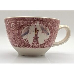 VERNON KILNS Scenic America Cup Saucer Red Transferware Statue Liberty USA Vinta